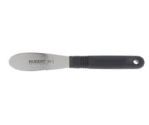 HUBERT Stainless Steel Serrated Sandwich Spreader with Black Santoprene Soft Grip Handle - 3 1/4"L Blade