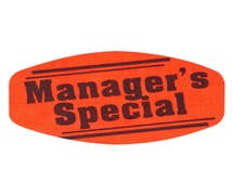 Bollin Label Fluorescent Red Grabber Grocery Store Labels Black Imprint "Manager's Special" - 1 3/8"L x 7/8"H