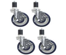 Hubert Blue Polyurethane Caster Kit With Brakes For Work Tables Pack of 4 - 5"Dia x 1 1/2"W