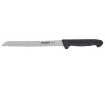 Hubert Stainless Steel Bread Knife with Black Santoprene Soft Grip Handle - 8"L Blade
