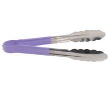 HUBERT Allergen Purple Stainless Steel Tong with Silicone Handle - 9"L