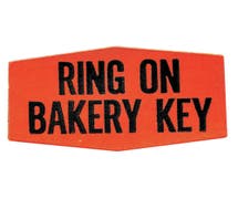 Bollin Labels Fluorescent Red Grabber Grocery Store Labels Black Imprint "Ring On Bakery Key" - 1 3/8"L x 7/8"H