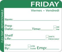 HUBERT Green Flex-Temp Repositional Day Of The Week Labels Friday - 2" Square