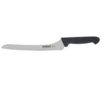 HUBERT Stainless Steel Offset Bread Knife with Black Santoprene Soft Grip Handle - 9"L Blade