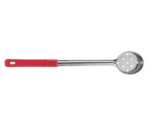 HUBERT 2 oz Stainless Steel Solid Perforated Server with Red Plastic Handle - 13"L