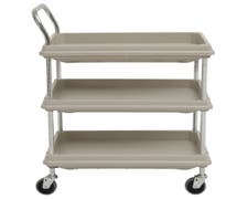 Hubert Grey Plastic 3-Shelf Deep Ledge Utility Cart - 38 3/4"L x 27"W x 41"H