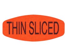 Bollin Labels Fluorescent Red Grabber Grocery Store Labels Black Imprint "Thin Sliced" - 1 3/8"L x 7/8"H