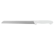 Hubert Stainless Steel Straight Bread Knife with White Polypropylene Handle - 10"L Blade