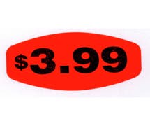 Bollin Label Red $3.99 Price Point Grabber Grocery Store Labels Black Imprint - 1 3/8"L x 7/8"H