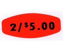 Bollin Label Red 2/$5.00 Price Point Grabber Grocery Store Labels Black Imprint - 1 3/8"L x 7/8"H