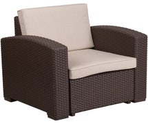 Flash Furniture DAD-SF1-1-GG Chocolate Brown Faux Rattan Chair with All-Weather Beige Cushion