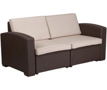 Flash Furniture DAD-SF1-2-GG Chocolate Brown Faux Rattan Loveseat with All-Weather Beige Cushions