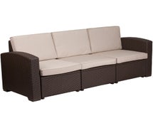 Flash Furniture DAD-SF1-3-GG Chocolate Brown Faux Rattan Sofa with All-Weather Beige Cushions