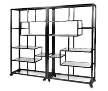Eastern Tabletop ST1760MB Black Coated Square Mobile Buffet- Glass Shelves