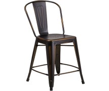 Flash Furniture ET-3534-24-COP-GG Distressed Metal Bar Stool with Back, 24"H, Copper