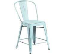 Flash Furniture ET-3534-24-DB-GG Distressed Metal Bar Stool with Back, 24"H, Dream Blue