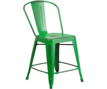 Flash Furniture ET-3534-24-GN-GG Distressed Metal Bar Stool with Back, 24"H, Green