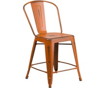 Flash Furniture ET-3534-24-OR-GG Distressed Metal Bar Stool with Back, 24"H, Orange