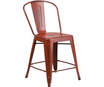 Flash Furniture ET-3534-24-RD-GG Distressed Metal Bar Stool with Back, 24"H, Red