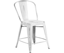 Flash Furniture ET-3534-24-WH-GG Distressed Metal Bar Stool with Back, 24"H, White