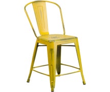 Flash Furniture ET-3534-24-YL-GG Distressed Metal Bar Stool with Back, 24"H, Yellow