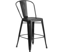 30'' High Distressed Black Metal Indoor BarStool with Back  