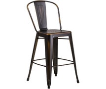 30'' High Distressed Copper Metal Indoor BarStool with Back  