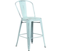 30'' High Distressed Dream Blue Metal Indoor BarStool with Back  