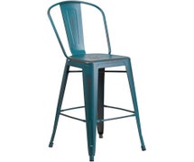30'' High Distressed Kelly Blue Metal Indoor BarStool with Back  