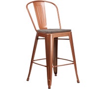 Flash Furniture ET-3534-30-POC-WD-GG 30" High Copper Metal Barstool with Back, Wood Seat