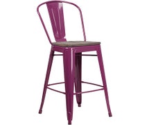 Flash Furniture ET-3534-30-PUR-WD-GG 30" High Purple Metal Barstool with Back, Wood Seat