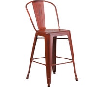 30'' High Distressed Kelly Red Metal Indoor BarStool with Back  