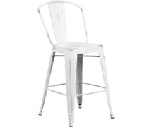 30'' High Distressed White Metal Indoor BarStool with Back  