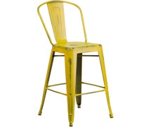 30'' High Distressed Yellow Metal Indoor BarStool with Back  