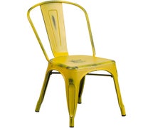 Flash Furniture ET-3534-YL-GG Distressed Metal Indoor Stack Chair, Yellow