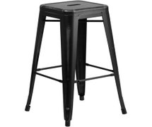 Flash Furniture ET-BT3503-30-BK-GG Distressed Metal Backless Bar Stool, 30"H, Black