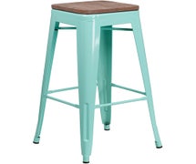 Flash Furniture ET-BT3503-30-MINT-WD-GG 30" High Mint Green Metal Barstool, Wood Seat, Backless