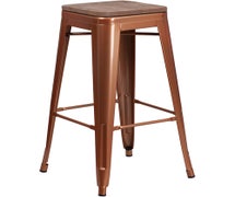 Flash Furniture ET-BT3503-30-POC-WD-GG 30" High Copper Metal Barstool, Wood Seat, Backless