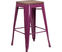 Flash Furniture ET-BT3503-30-PUR-WD-GG 30" High Purple Metal Barstool, Wood Seat, Backless