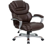 High Back Brown Faux Leather Executive Swivel Office Chair with Faux Leather Padded Loop Arms