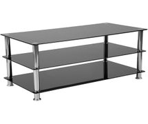 Flash Furniture Riverside Black Glass TV Stand with Stainless Steel Frame
