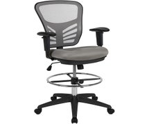 Flash Furniture Mid-Back Light Gray Mesh Ergonomic Drafting Chair with Adjustable Chrome Foot Ring, Adjustable Arms and Black Frame