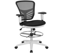 Flash Furniture Mid-Back Black Mesh Ergonomic Drafting Chair with Adjustable Chrome Foot Ring, Adjustable Arms and White Frame