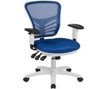 Flash Furniture HL-0001-WH-BLUE-GG Mid-Back Blue Mesh Multifunction Executive Swivel Ergonomic Office Chair with Adjustable Arms and White Frame