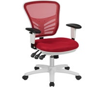 Flash Furniture HL-0001-WH-RED-GG Mid-Back Red Mesh Multifunction Executive Swivel Ergonomic Office Chair with Adjustable Arms and White Frame