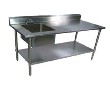 John Boos EPT6R5-3072SSK-L Work Table, 72"W X 30"D, 16/300 Stainless Steel Top With 5" Clip-Down Riser, Sink Bowl on Left