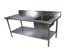 John Boos EPT6R5-3072SSK-R Work Table, 72"W X 30"D, 16/300 Stainless Steel Top With 5" Clip-Down Riser, Sink Bowl on Right