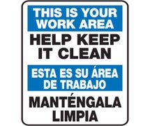 Accuform SBMHSK945VA - Bilingual Safety Sign: This Is Your Work Area - Help Keep It Clean - Safe Crowd Control Solutions