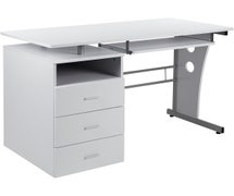 Flash Furniture NAN-WK-008-WH-GG White Desk with Three Drawer Pedestal and Pull-Out Keyboard Tray