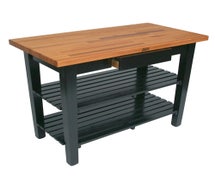 John Boos OC6025-2D-2S-UG Oak Table Kitchen Island 60X25X1-1/2, With Two Drawers and Two Shelves, Useful Gray
